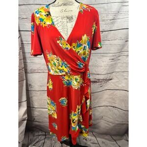 Lauren Ralph Lauren Red Floral Wrap Midi Dress Size 14